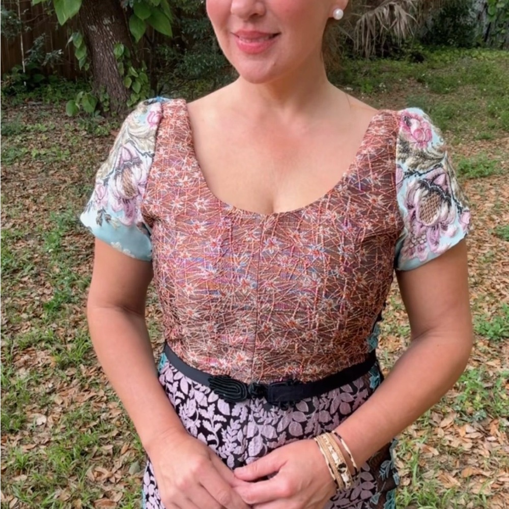 Anthropologie Floral Patchwork Midi Dress in Blue, Pink & Cream - Picture 9 of 9